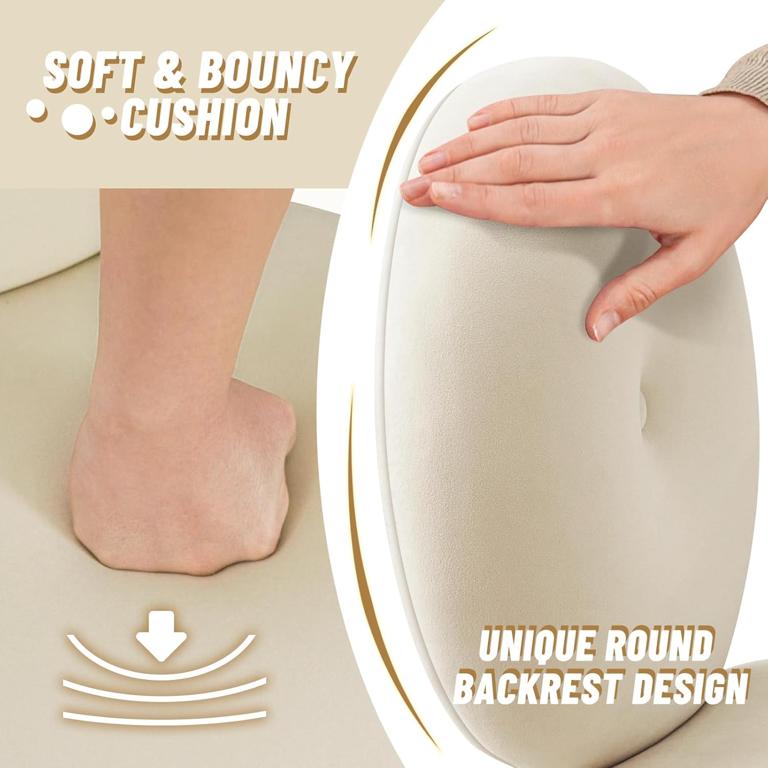 Armless Vanity Chair for Makeup Room, Velvet Vanity Stool with Back, Living Room Chair with Solid Metal Legs for Bedroom, Study Room, Vanity(Khaki)