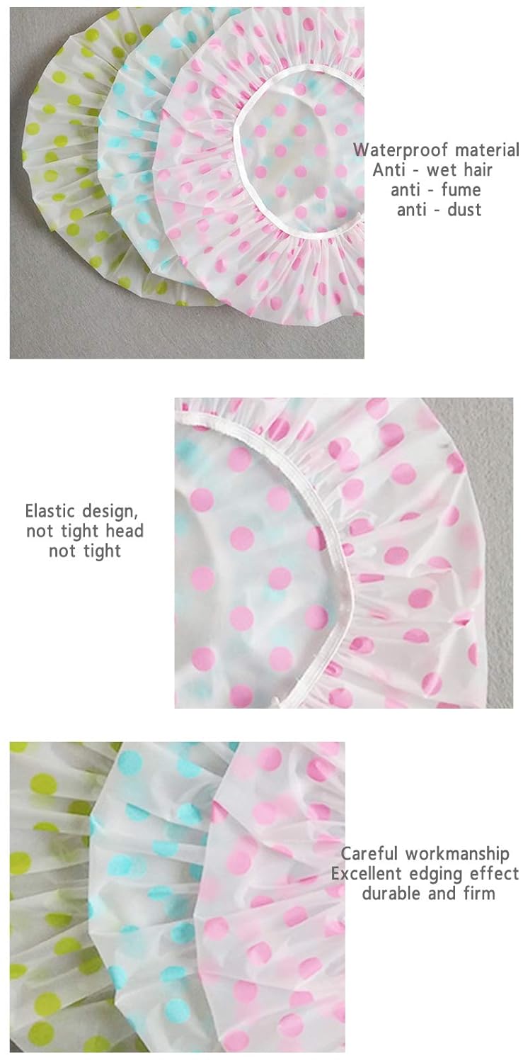 6 Pieces Waterproof EVA Plastic Shower Cap,Elastic Reusable Bathing Cap,Beauty Salon Spa Lace Elastic Band Flower Printed Hat Environmental Protection Hair Bath Caps