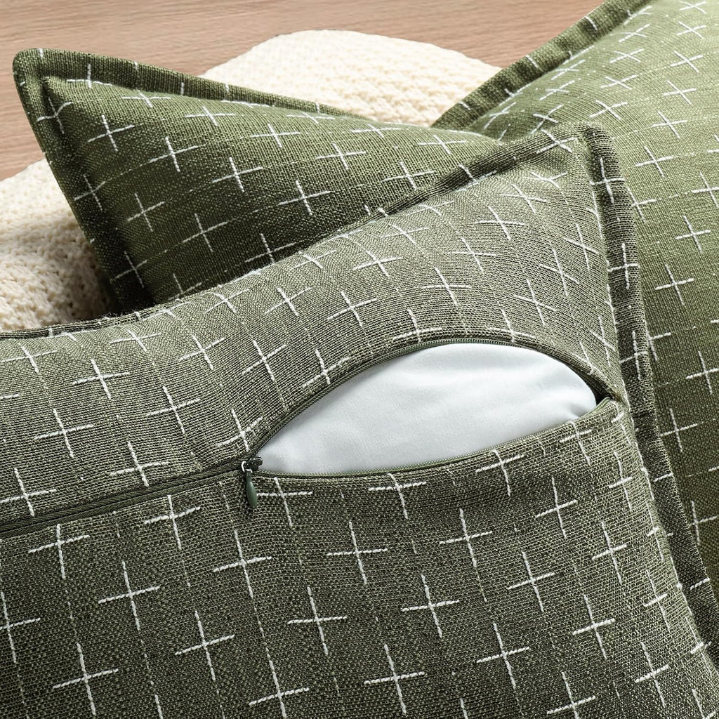 ZWJD Pillow Covers 18x18 Set of 2 Soft Polyester Textured Pillow Covers with Stylish Flange Edge Cozy Farmhouse Throw Pillows for Couch Bed Sofa Living Room