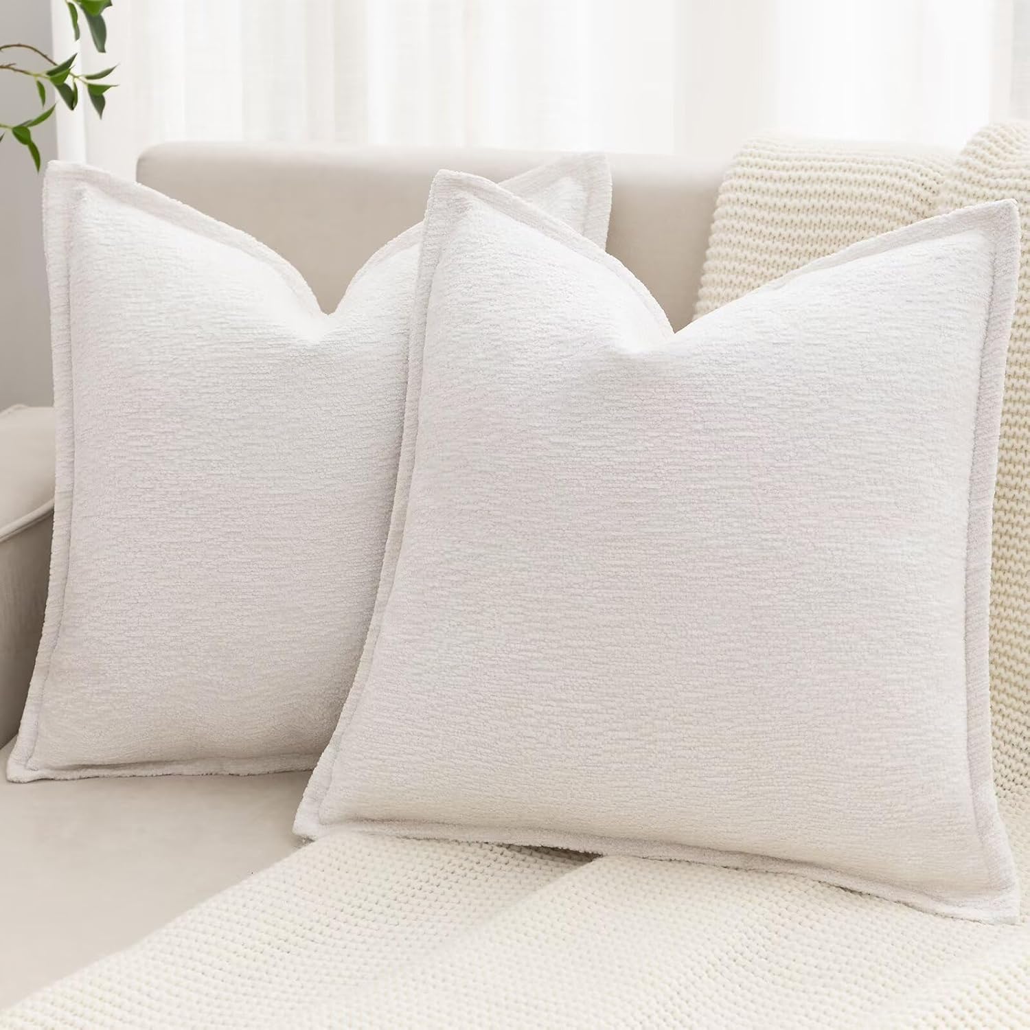 Grey Decorative Throw Pillow Covers 18x18 Inch Set of 2 Cozy Soild Chenille Cushion Cases Soft Textured Square Couch Pillows Cover Boho Accent Farmhouse Pillowcases for Sofa Bed