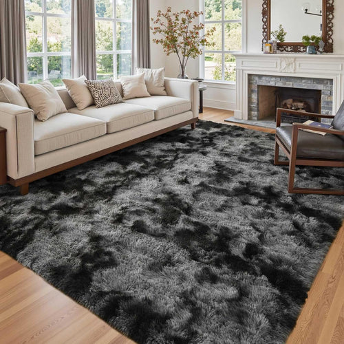 6x9 Ft Large Shag Rugs for Living Room, Tie-Dyed Ultra Soft Fluffy Furry Area Rugs for Bedroom Indoor Floor, Aesthetic Carpet for Kids Home Decor (Dark Grey)